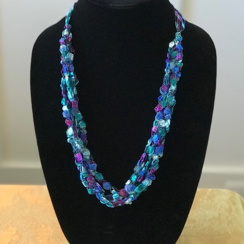 New Jewel Tone Adjustable Crochet Ladder Ribbon Necklace